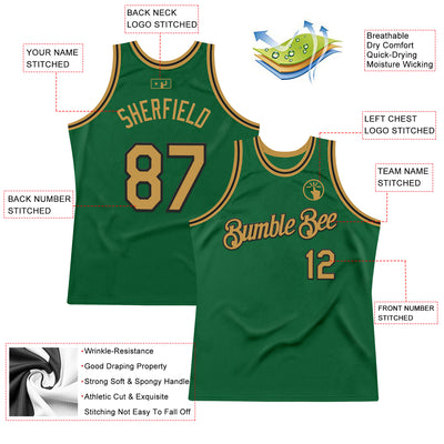 Custom Kelly Green Old Gold-Black Authentic Throwback Basketball Jersey