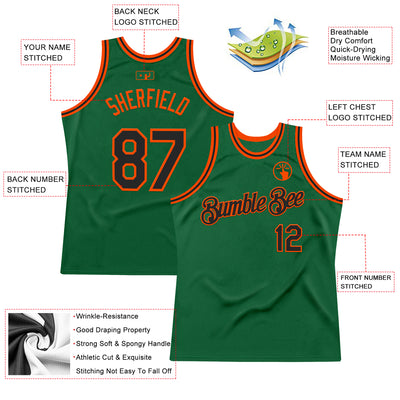 Custom Kelly Green Black-Orange Authentic Throwback Basketball Jersey