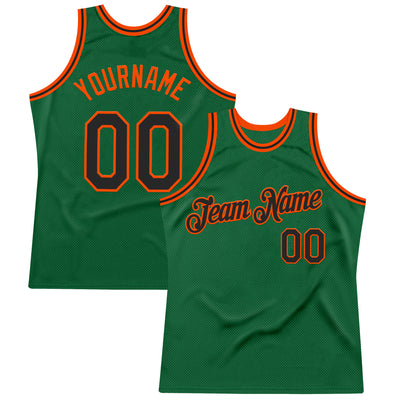 Custom Kelly Green Black-Orange Authentic Throwback Basketball Jersey