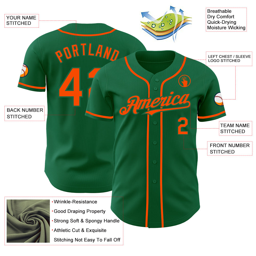 Custom Kelly Green Orange Authentic Baseball Jersey