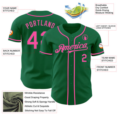 Custom Kelly Green Pink Authentic Baseball Jersey