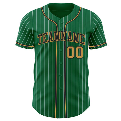 Custom Kelly Green White Pinstripe Old Gold-Black Authentic Baseball Jersey
