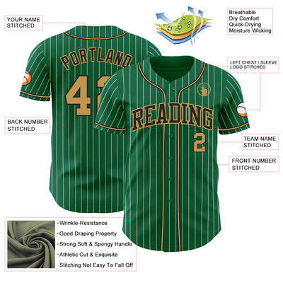 Custom Kelly Green White Pinstripe Old Gold-Black Authentic Baseball Jersey