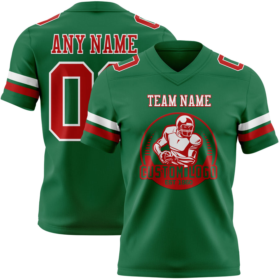 Custom Kelly Green Red-White Authentic Football Jersey