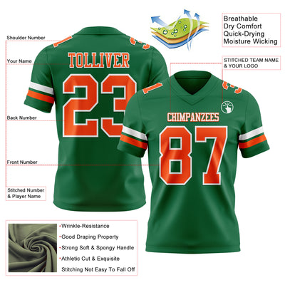 Custom Kelly Green Orange-White Authentic Football Jersey