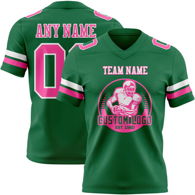 Custom Kelly Green Pink-White Authentic Football Jersey