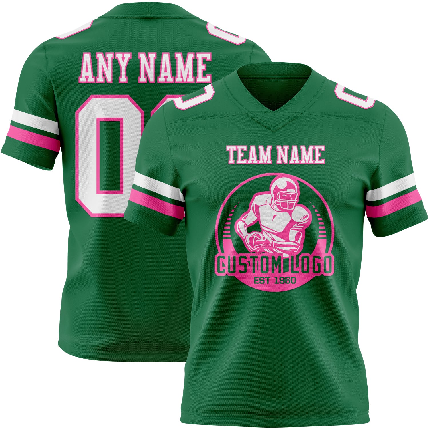 Custom Kelly Green White-Pink Authentic Football Jersey