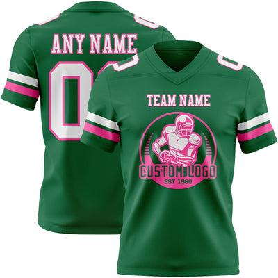 Custom Kelly Green White-Pink Authentic Football Jersey