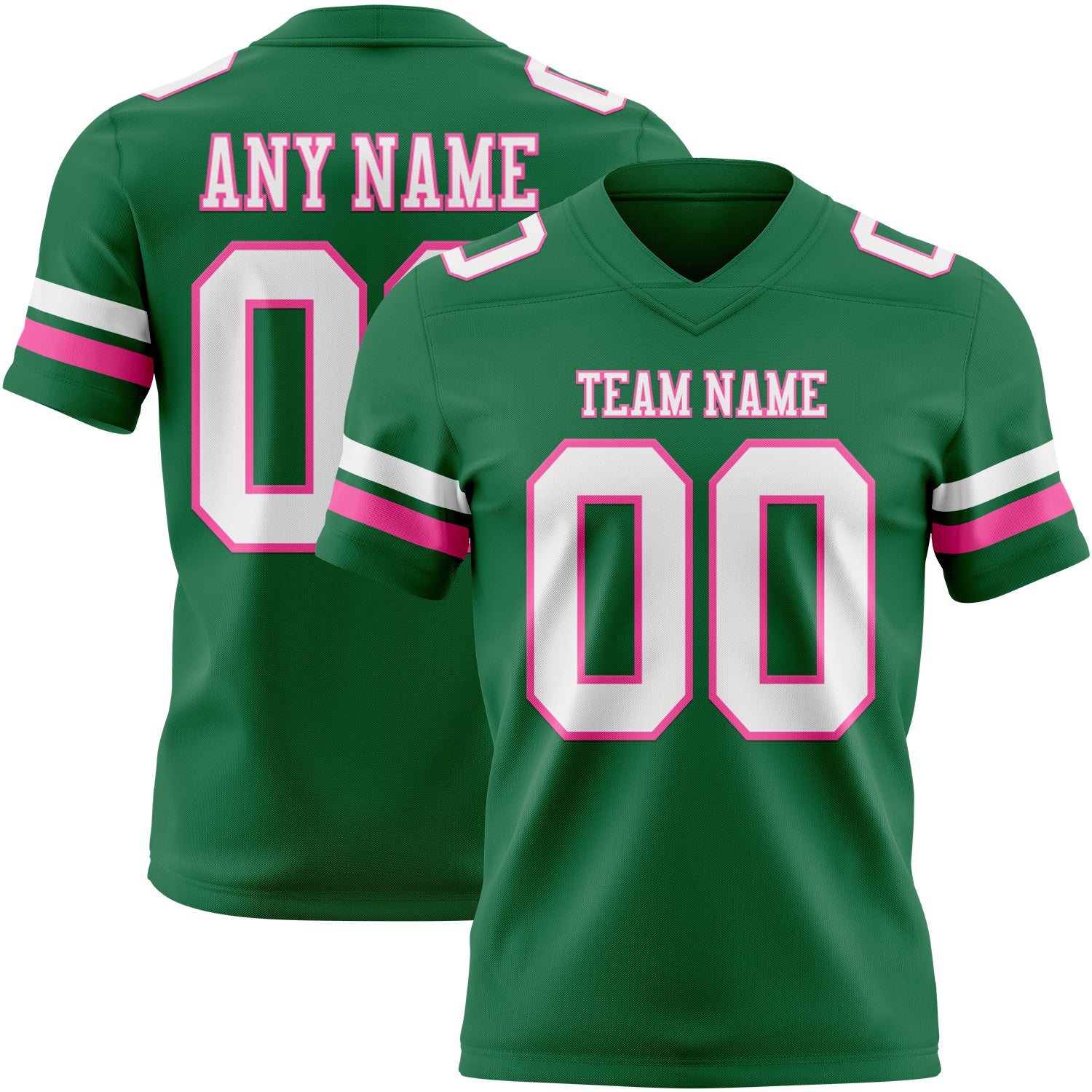 Custom Kelly Green White-Pink Authentic Football Jersey