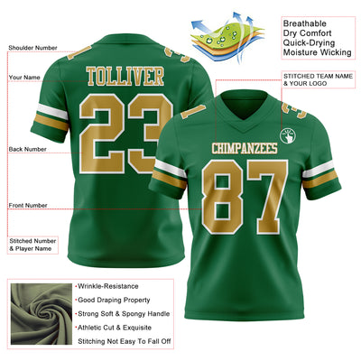 Custom Kelly Green Old Gold-White Authentic Football Jersey