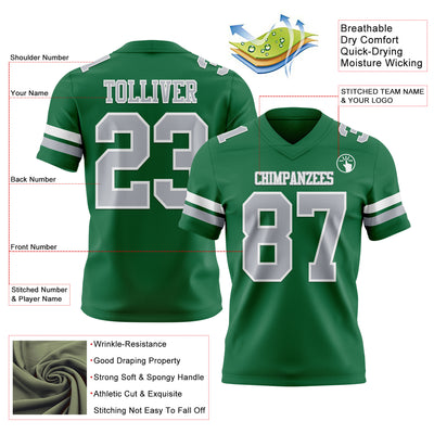 Custom Kelly Green Gray-White Authentic Football Jersey