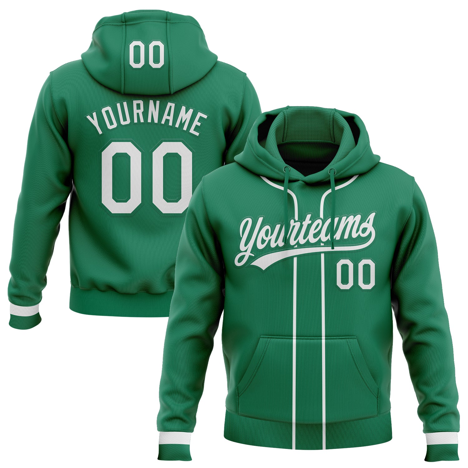 Custom Stitched Kelly Green White Baseball Pullover Sweatshirt Hoodie