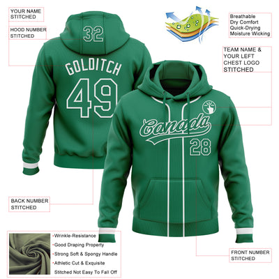 Custom Stitched Kelly Green Kelly Green-White Baseball Pullover Sweatshirt Hoodie