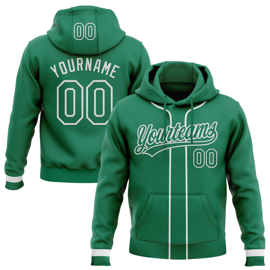 Custom Stitched Kelly Green Kelly Green-White Baseball Pullover Sweatshirt Hoodie
