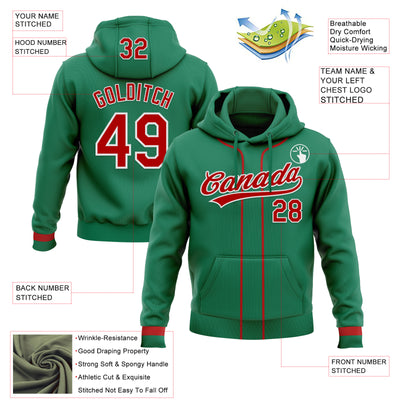 Custom Stitched Kelly Green Red-White Baseball Pullover Sweatshirt Hoodie