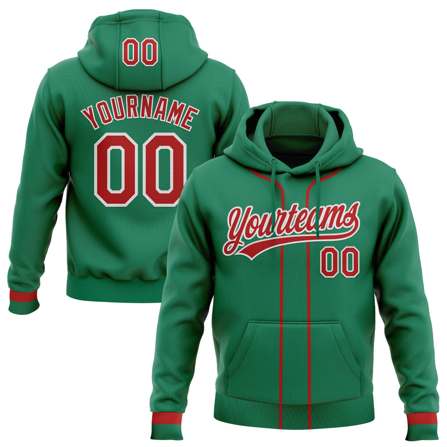 Custom Stitched Kelly Green Red-White Baseball Pullover Sweatshirt Hoodie