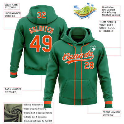 Custom Stitched Kelly Green Orange-White Baseball Pullover Sweatshirt Hoodie
