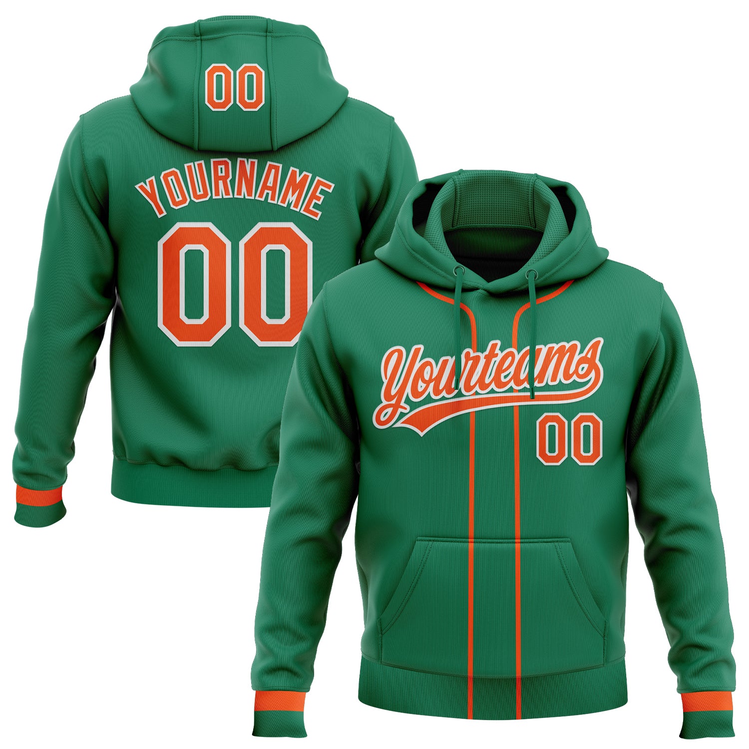 Custom Stitched Kelly Green Orange-White Baseball Pullover Sweatshirt Hoodie