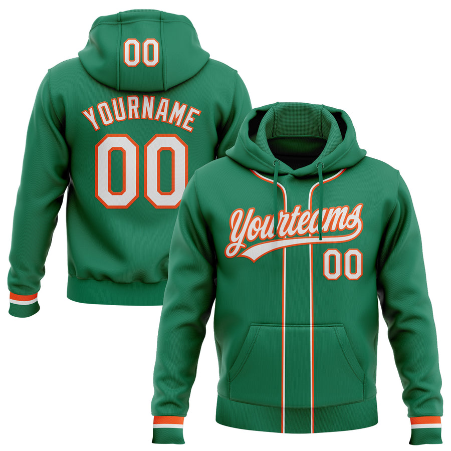 Custom Stitched Kelly Green White-Orange Baseball Pullover Sweatshirt Hoodie