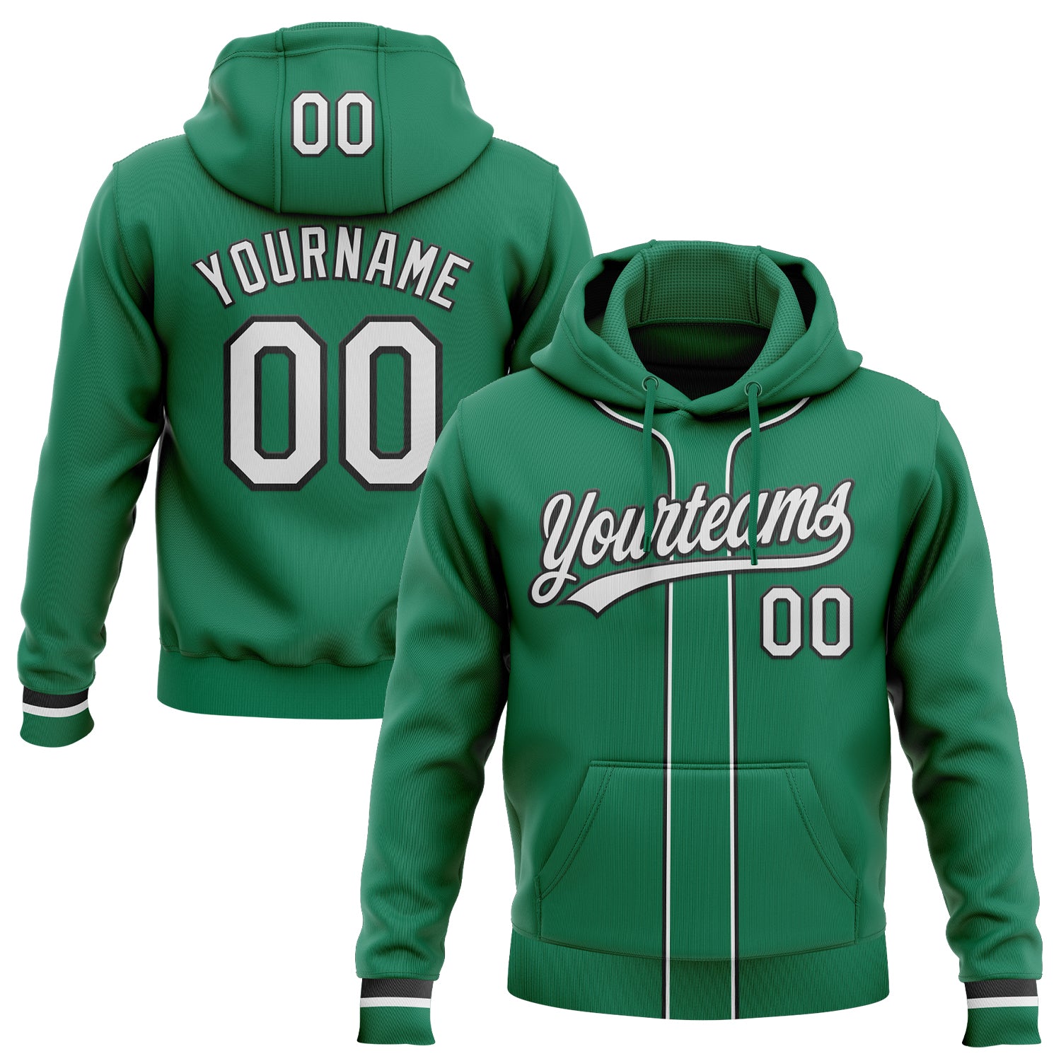 Custom Stitched Kelly Green White-Black Baseball Pullover Sweatshirt Hoodie