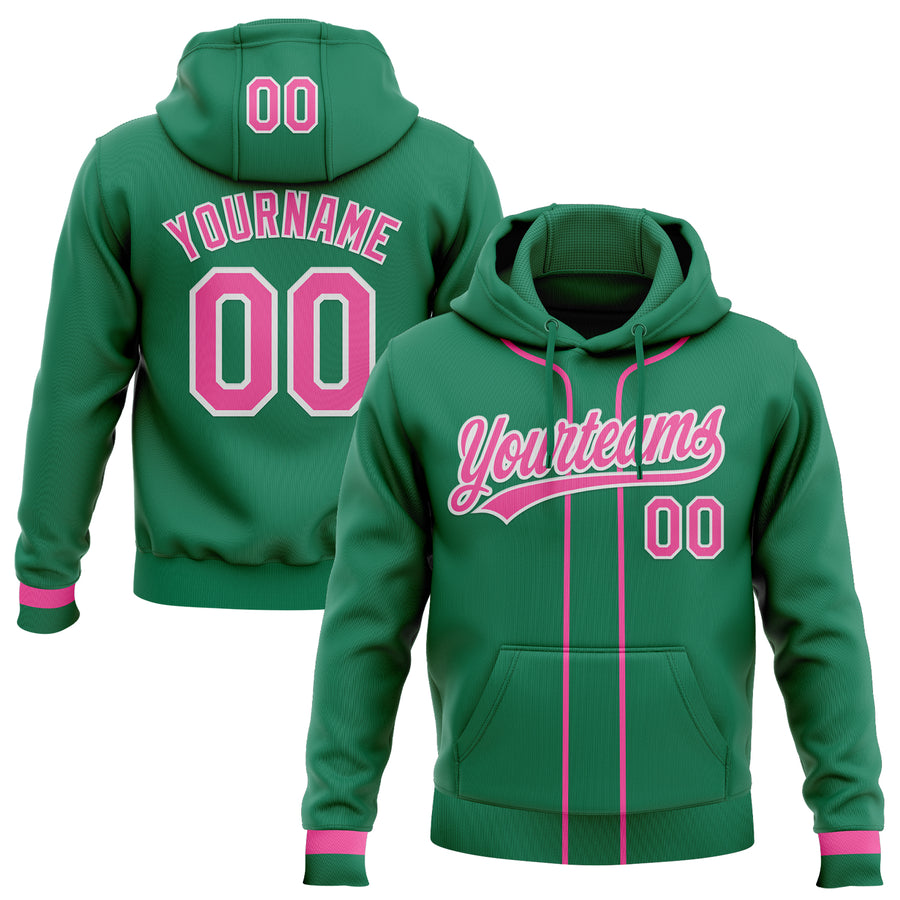 Custom Stitched Kelly Green Pink-White Baseball Pullover Sweatshirt Hoodie