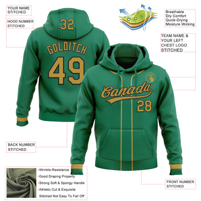 Custom Stitched Kelly Green Old Gold-Black Baseball Pullover Sweatshirt Hoodie