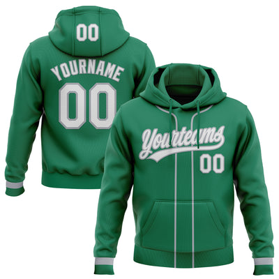 Custom Stitched Kelly Green White-Gray Baseball Pullover Sweatshirt Hoodie