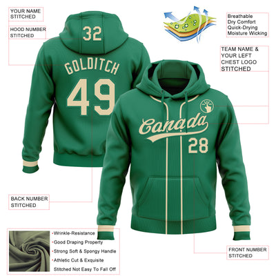 Custom Stitched Kelly Green Cream Baseball Pullover Sweatshirt Hoodie