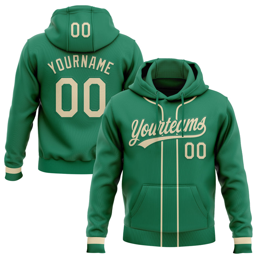Custom Stitched Kelly Green Cream Baseball Pullover Sweatshirt Hoodie