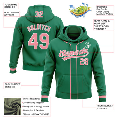 Custom Stitched Kelly Green Medium Pink-White Baseball Pullover Sweatshirt Hoodie