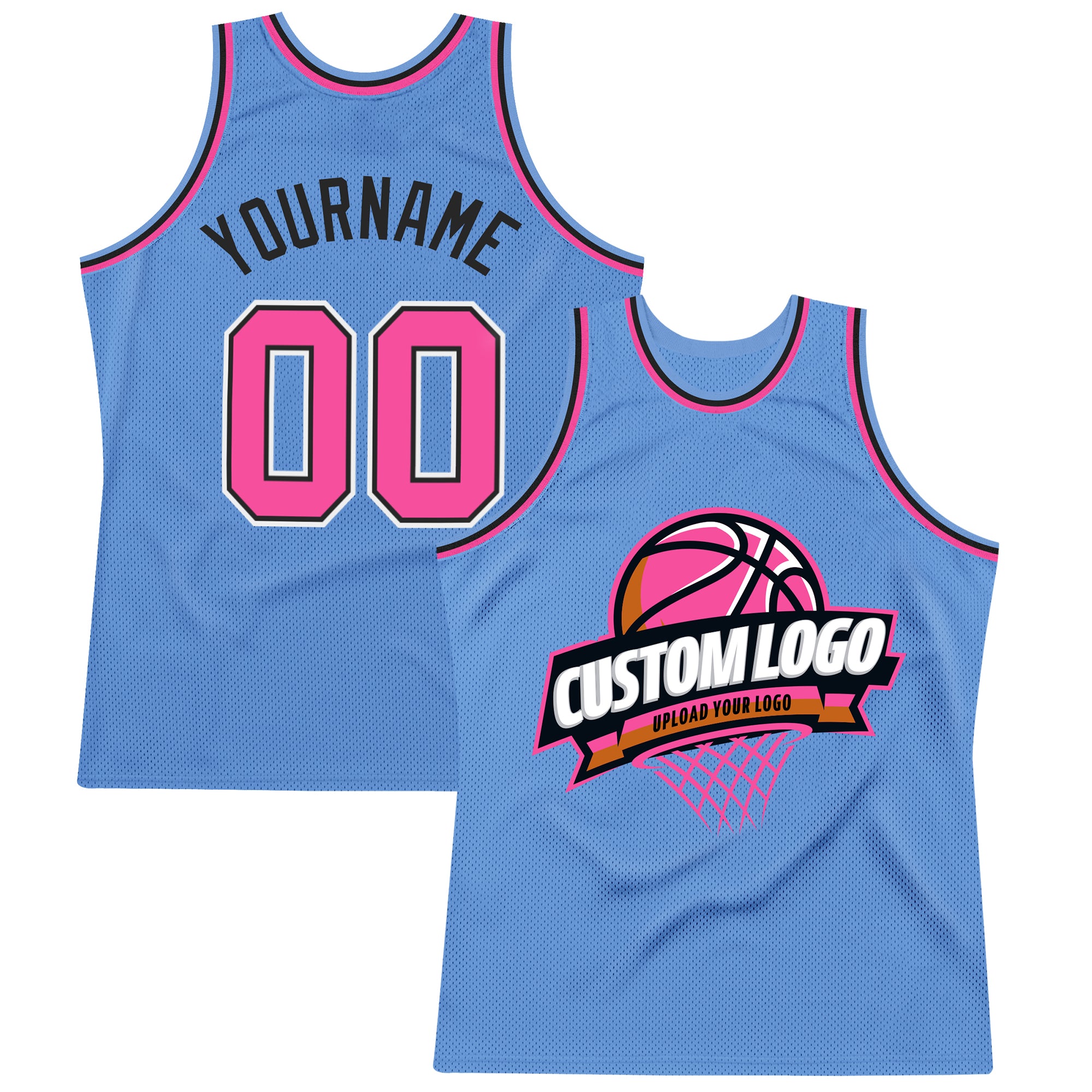 Custom Black Light Blue-Pink Authentic Throwback Basketball Jersey
