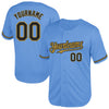 Custom Light Blue Black-Old Gold Mesh Authentic Throwback Baseball Jersey