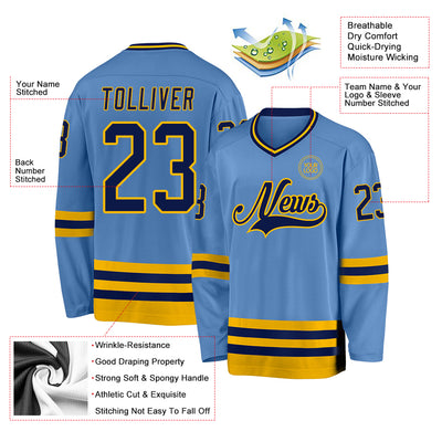 Custom Light Blue Navy-Gold Hockey Jersey