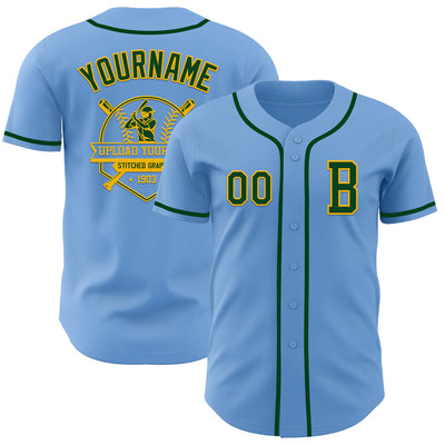 Custom Light Blue Green-Gold Authentic Baseball Jersey
