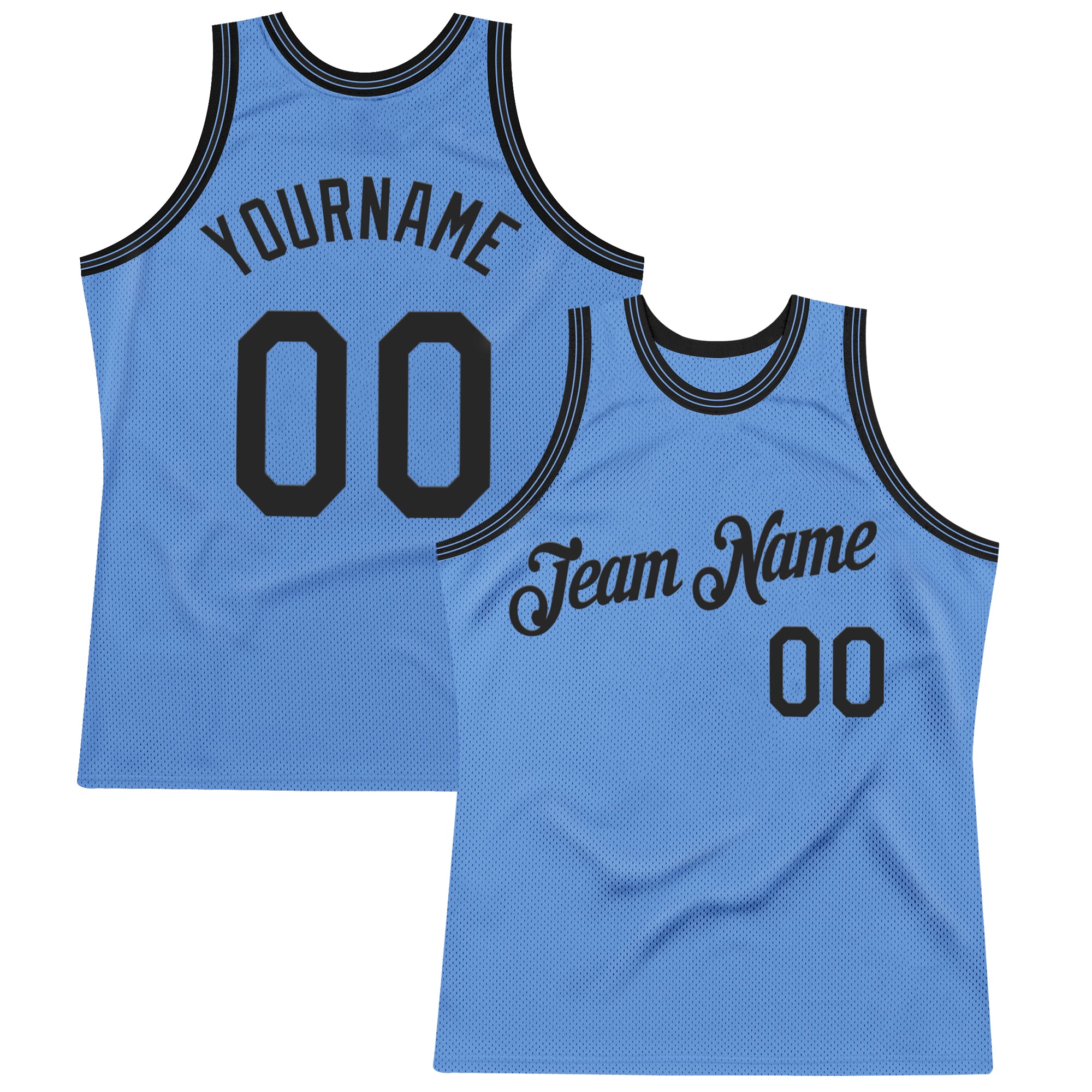 Custom Light Blue Black Authentic Throwback Basketball Jersey