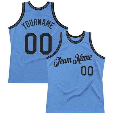 Custom Light Blue Black Authentic Throwback Basketball Jersey