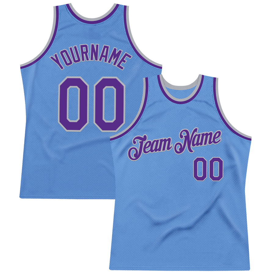 Custom Light Blue Purple-Gray Authentic Throwback Basketball Jersey