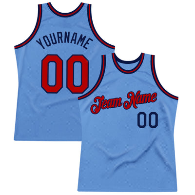 Custom Light Blue Red-Navy Authentic Throwback Basketball Jersey