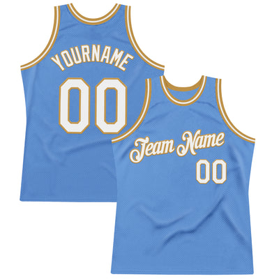 Custom Light Blue White-Old Gold Authentic Throwback Basketball Jersey