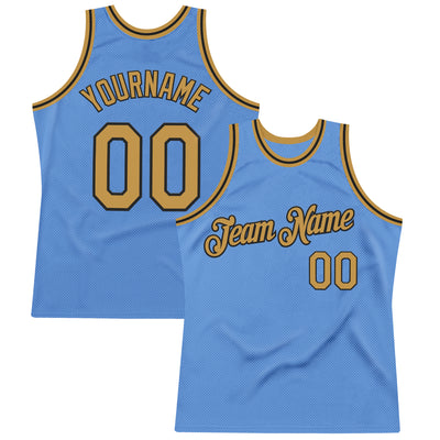 Custom Light Blue Old Gold-Black Authentic Throwback Basketball Jersey
