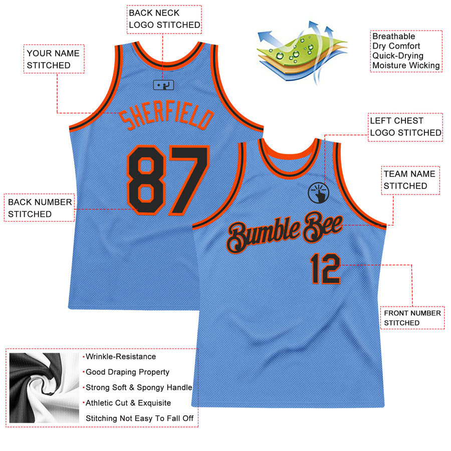 Custom Light Blue Black-Orange Authentic Throwback Basketball Jersey