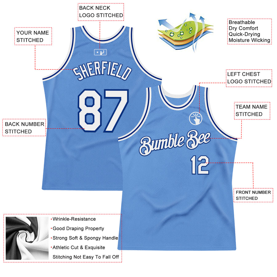 Custom Light Blue White-Royal Authentic Throwback Basketball Jersey