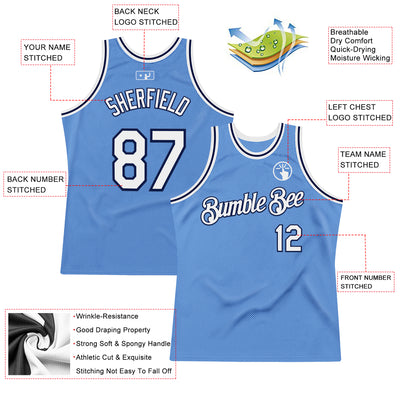 Custom Light Blue White-Navy Authentic Throwback Basketball Jersey