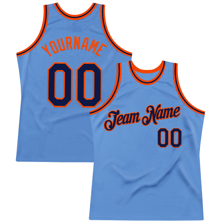 Custom Light Blue Navy-Orange Authentic Throwback Basketball Jersey
