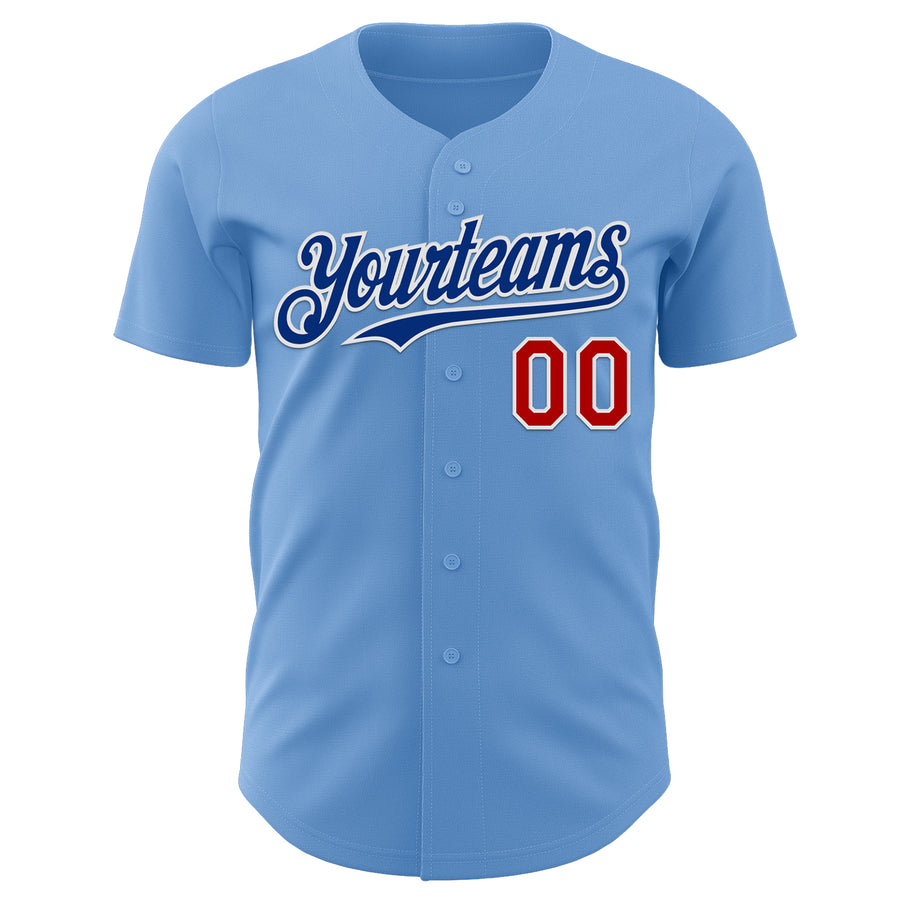 Custom Light Blue Red White-Royal Authentic Baseball Jersey
