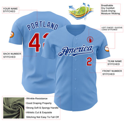 Custom Light Blue Red White-Royal Authentic Baseball Jersey