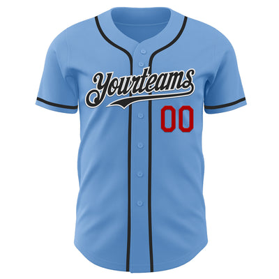 Custom Light Blue Black White-Red Authentic Baseball Jersey