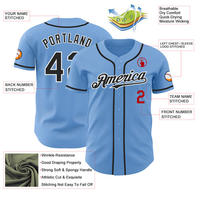 Custom Light Blue Black White-Red Authentic Baseball Jersey