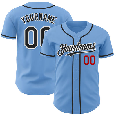 Custom Light Blue Black White-Red Authentic Baseball Jersey