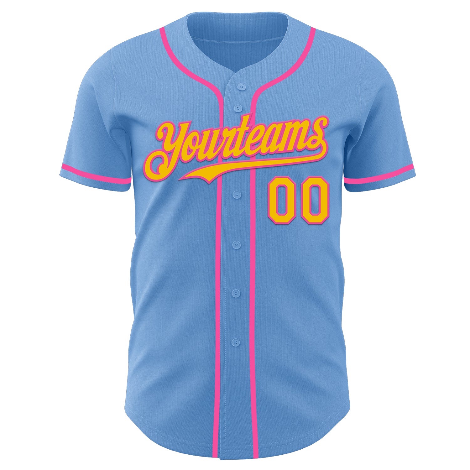Custom Light Blue Yellow-Pink Authentic Baseball Jersey